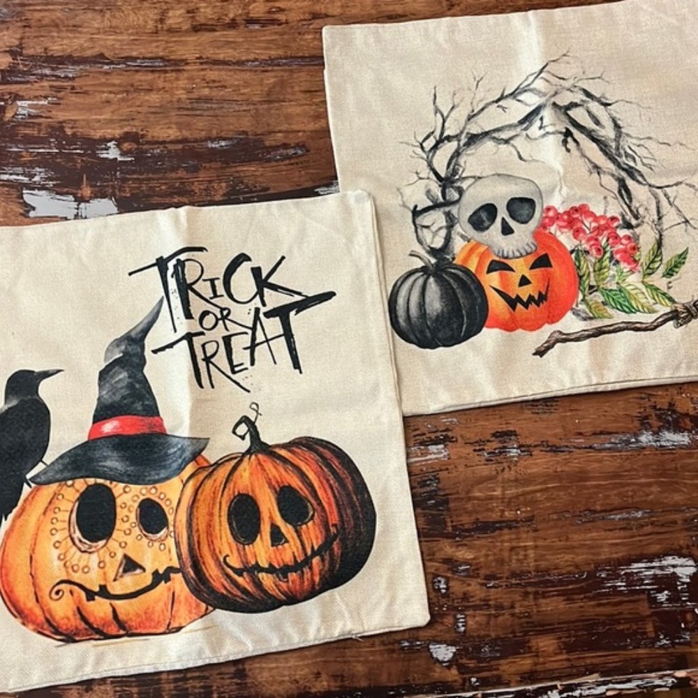 New Fall Autumn Halloween Pillow Covers 17x17 set of 2